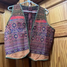 Vintage Handmade Guatemala Multicolor Embroidered Cotton Vest Women Lg
