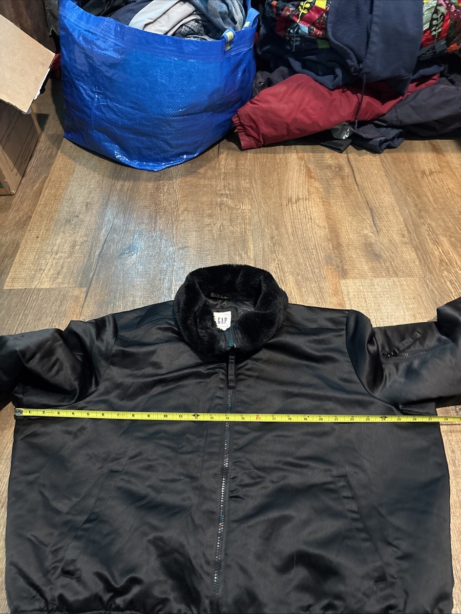 Gap MA-1 Flight Fur Lined Bomber Jacket Mens XL Black Full