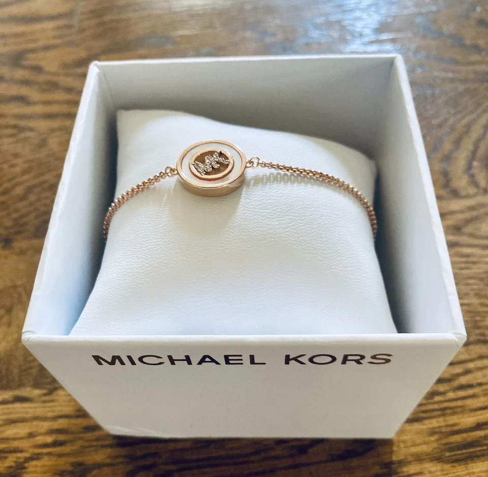Michael Kors MKJX7763791 Brass Mother of Pearl Logo "MK" Slider Bracelet $95 - Изображение 2 из 4