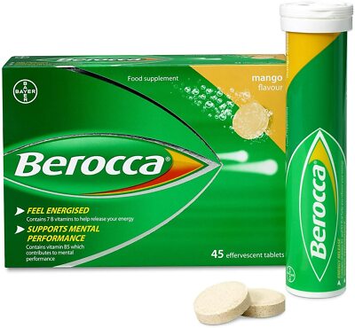 Berocca Mango Flavour Energy Vitamin C, B1 B2 B3 B5 B12 & Magnesium - 45 Tablets