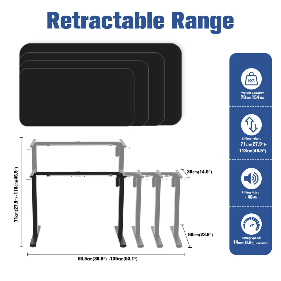 Ergomaker Electric Standing Desk Frame Only Height Adjustable 70KG Load Various - image 4 of 4