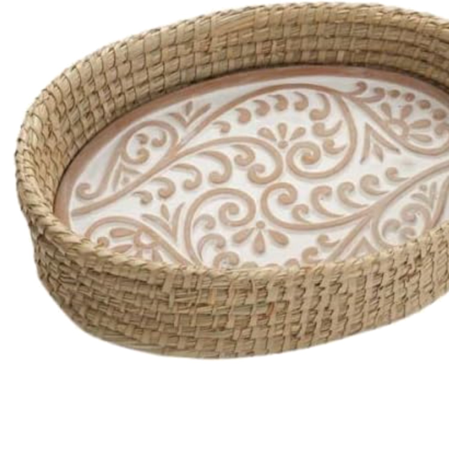 Elegant Kaisa Grass Serving Basket with Terracotta Warmer for Picnics