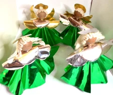 4 mid-century foil Angelks with wooden heads