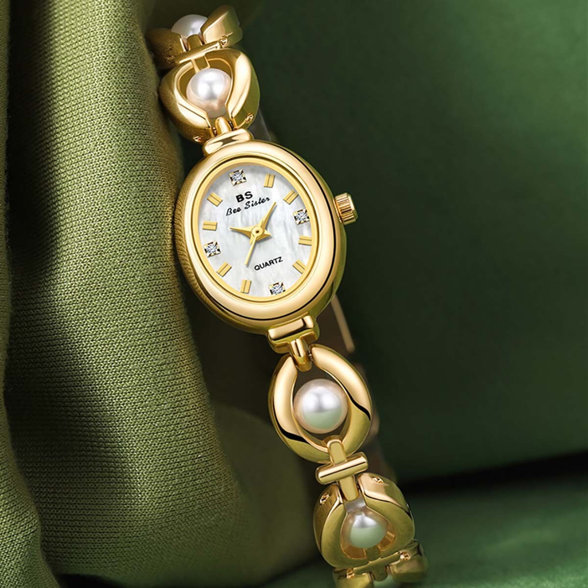Gold Vintage Style Unique Women’s Wrist Watch Mother of Pearl Dial Golden French Retro Pearl Inlaid Women main image 4