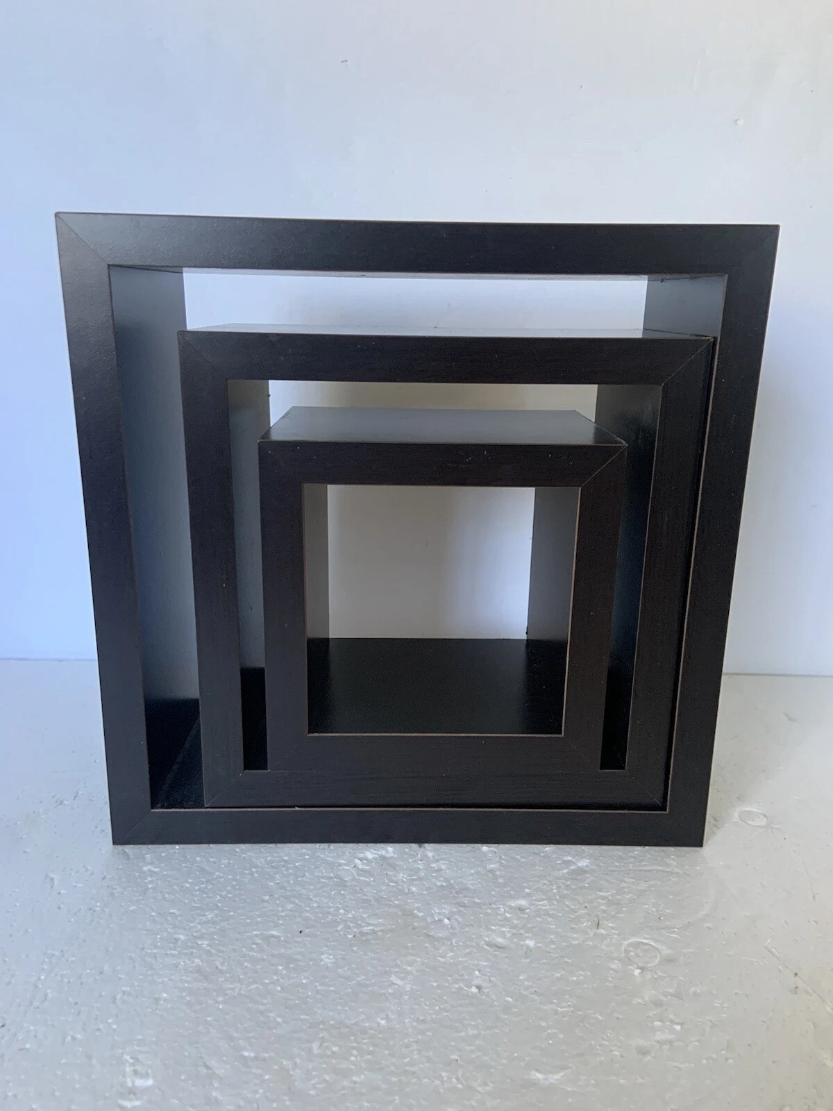 Wide (3) Black Block Floating Wall Square Cube Shelves Set Sturdy