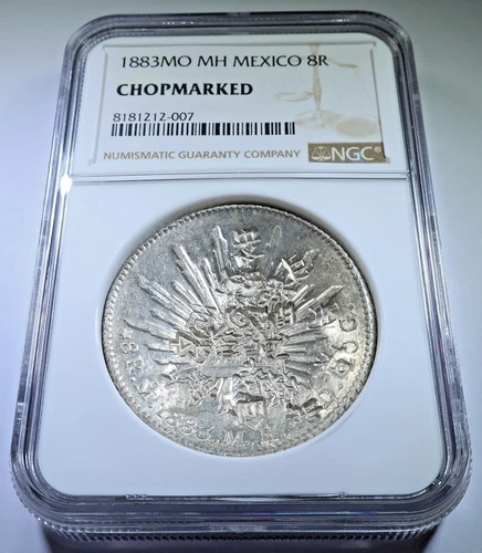 NGC Chopmarks 1883 Mexico Silver 8 Reales Genuine 1800's Libertad Dollar 8R Coin