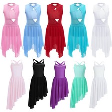 DE Mädchen Ballettkleid Pailletten Tanzkleid Asymmetrisch Ballettanzug Kostüm