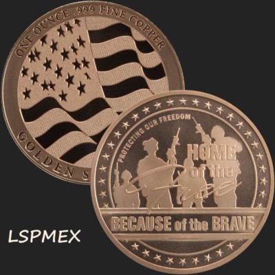 USA Flag 1 oz Copper USA Made BU Round Home Of The Free Because Of The Brave