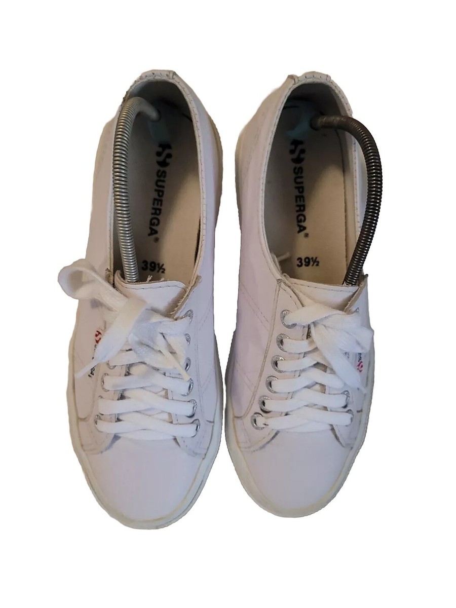 Superga 2790 Whitr Platform Leather Sneakers Womens US Size