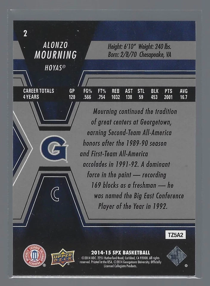 2014-15 SPx Alonzo Mourning #2 HOF - Image 2 of 4