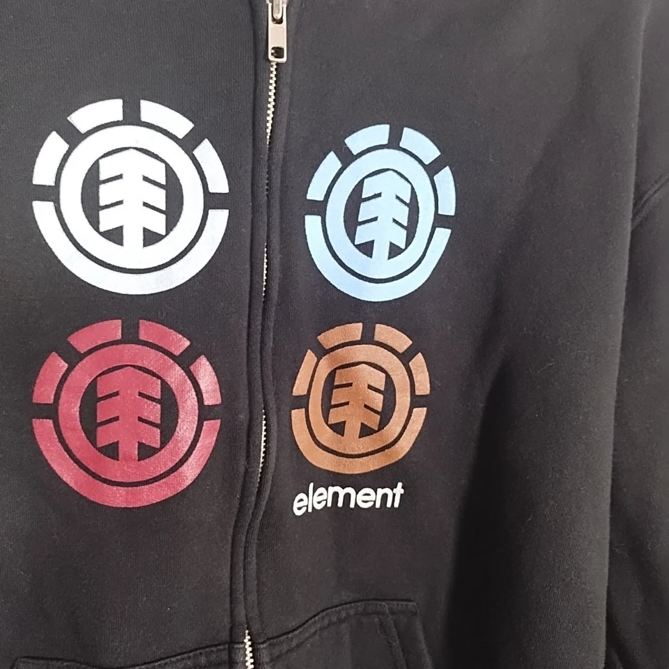 VTG Element Zip Hoodie Youth L/Women's S Y2K Black Skate Grunge Sweatshirt Logo - Image 4 of 4