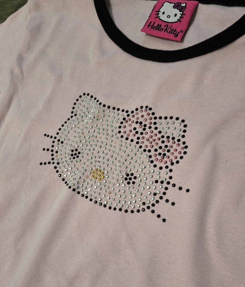 Camisa De Colección Y2K Hello Kitty Manga Larga Estrás Rosa Niñas Talla Grande 6X Foto 4 de 4