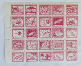 Chile 1948 Airmail Claudio GAY Fauna & Flora Block of 25 Red Stamps