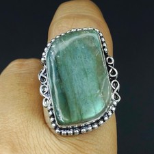 Natural Labradorite Gemstone Handmade 925 Sterling Silver Ring Size-7 US