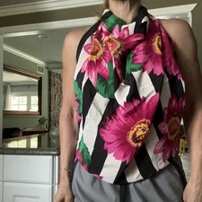 ECHO Black Floral brigh Colors Botanical Flowers Floral 100% Silk Square Scarf