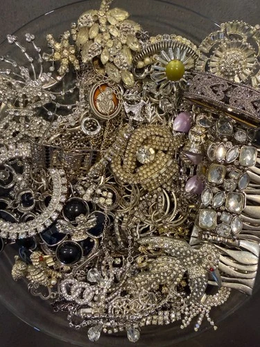 Vintage to Now Mixed Jewelry 2+ LBS Silver Tone & Art Deco/ Craft Or Repurpose