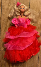 Vintage 80's Barbie Doll Red Pink Gown Mattel