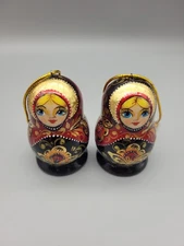Vintage Pair Russian Nesting Doll Ornaments St. Petersburg Art Sokolova