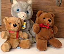 Vintage Dakin Plush Lot 3 Piece Set Teddy Bears Grey Cat 1970s 1980s