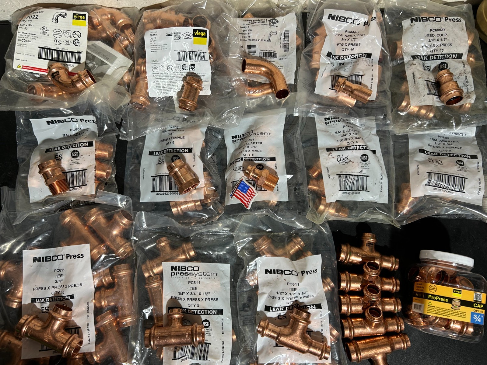 PROPRESS NIBCO VIEGA COPPER PRO PRESS FITTINGS 3/4" NIB MADE IN USA QTY 105