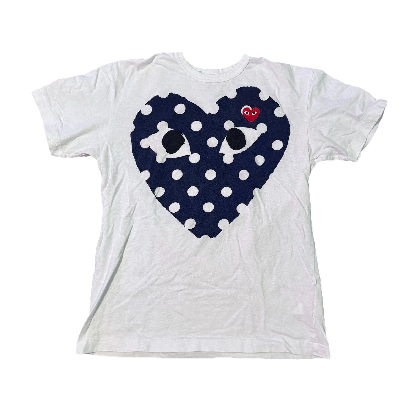 Commes des Garçons Play Mens XL Polka Dot Heart Short Sleeve T-Shirt White