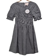 Us Together Gingham Smocked Dress Women M Black White Cotton Puff Sleeve Cottage
