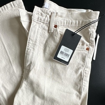 RE/DONE Women s White Denim Bootcut Jeans 5-Pocket Button Logo Light Wash