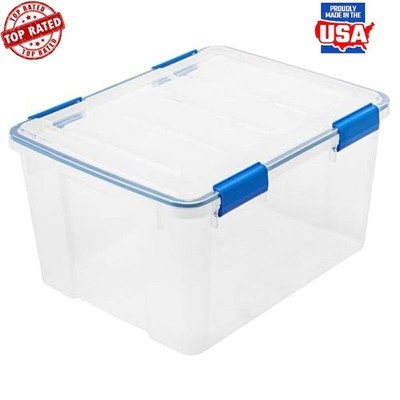 44 Qt Weatherproof Plastic Storage Container 2 Pack Latching & Stackable Design