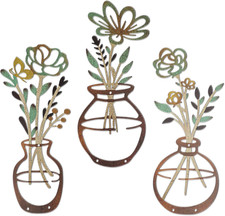 3 Pieces Metal Flowers Wall Decor - Rustic Farmhouse Wall Arts, Boho Floral Mini