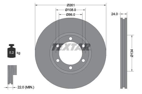 2Er-Set 2Er Set Bremsscheibe Textar 92234700 KIA 0K60A33251 KIA 0K60A33251A-image