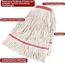 Lot of 3 Cotton Mop Head Replacement Heavy Duty Long-end Commercial Industrial