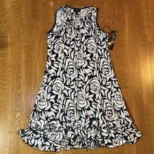 NWT MSK Women's Embellished Printed Sleeveless A-Line Dress Size Small Navy Blue