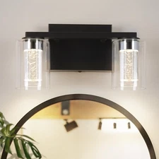 2-Light Bathroom Light Fixtures, Black Modern Vanity Lights with Clear Glass ...