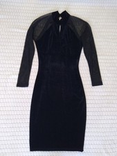 Charlotte Russe Black Dress Vintage Sexy Classy Pencil Dress Velvet Mesh Size XS