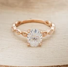 Solitaire Crystal Clear Oval & Round Moissanite 10K Rose Gold FN Engagement Ring