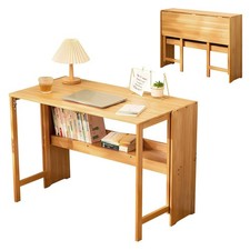 41 Inch Computer Desk, Bamboo Writing Desk, Folding Work Desk For Home Office