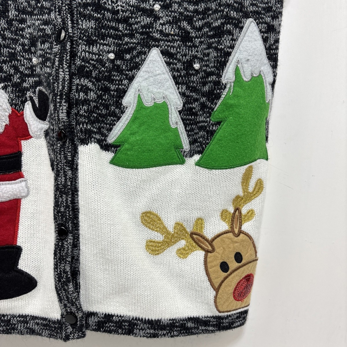 Holiday Time Sweater Vest Womens M Black White Ugly Christmas Santa Reindeer Exc View 5