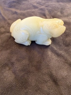 Natural Hetian Jade Pixiu Sculpture Hand Carved White 天然和田玉
