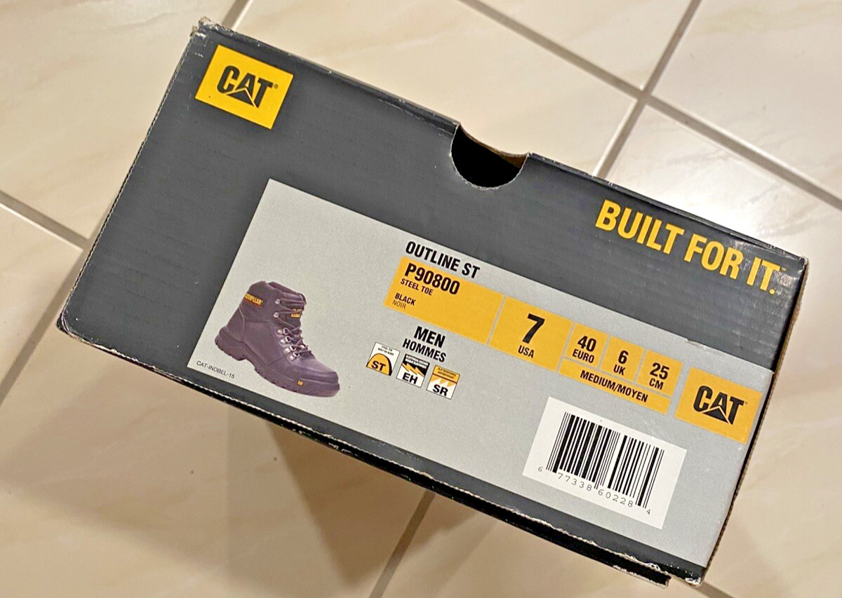 's Cat Caterpillar Outline St Work Boot Steel Toe Brown Med 7 P90800
