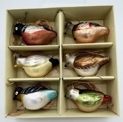 Roman Glass Bird Christmas Ornaments Set of 6 Boxed Cardinal Chickadee 3 