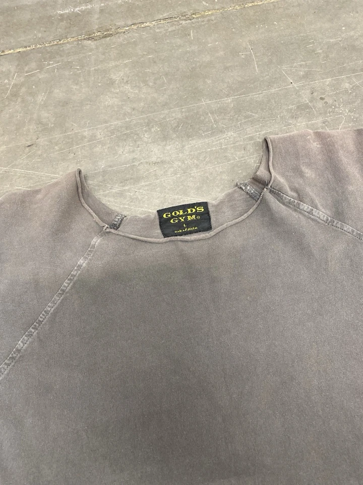 复古金色健身房衬衫男式 L 木炭健美 90 年代 T 恤 — 第 2/4 张图片