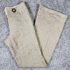Tory Burch Linen Trousers Womens Size 6 Wide Leg Gold Button Tan Good
