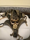 Venetian Jester Masquerade Face Mask Gold Black Fabric Adjustable One Size