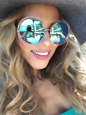 XXL Halo Double Wire Oversized Round ROXANNE MIRROR LENS Carlina Sunglasses 