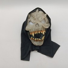 Scary Rubber Horned Skull Halloween Mask w/ Hood, Glow in the Dark