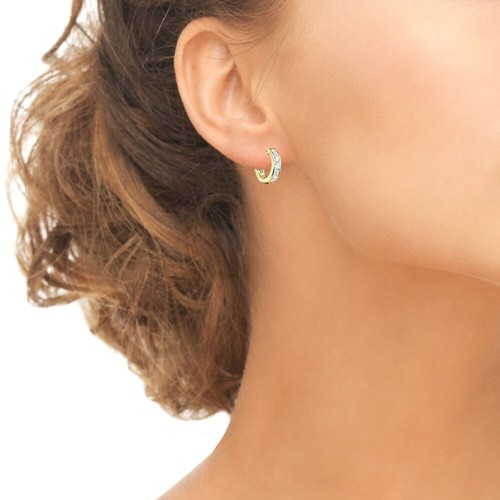 Gold Flash Silver 15mm Princess Channel Set Oval Hoop Made w/ AAA Zirconia - Picture 2 of 4