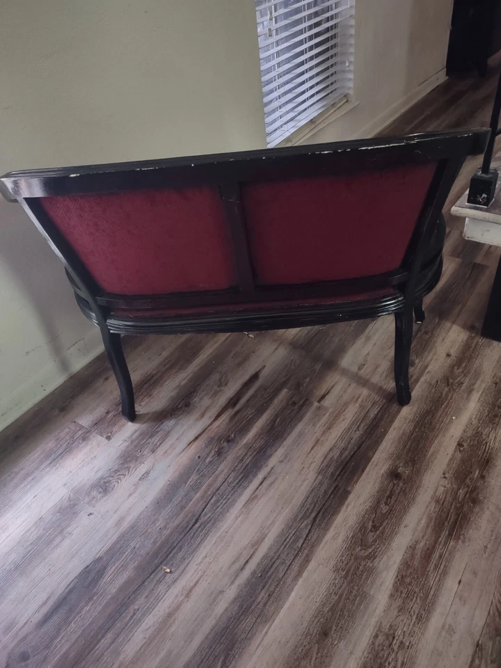 Sofá de banco clásico estilo antiguo con respaldo de bastón negro rojo Foto 4 de 4