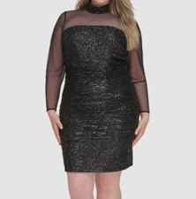 Eliza J Womens Black Illusion Knee-Length Cocktail Plus Size 20W