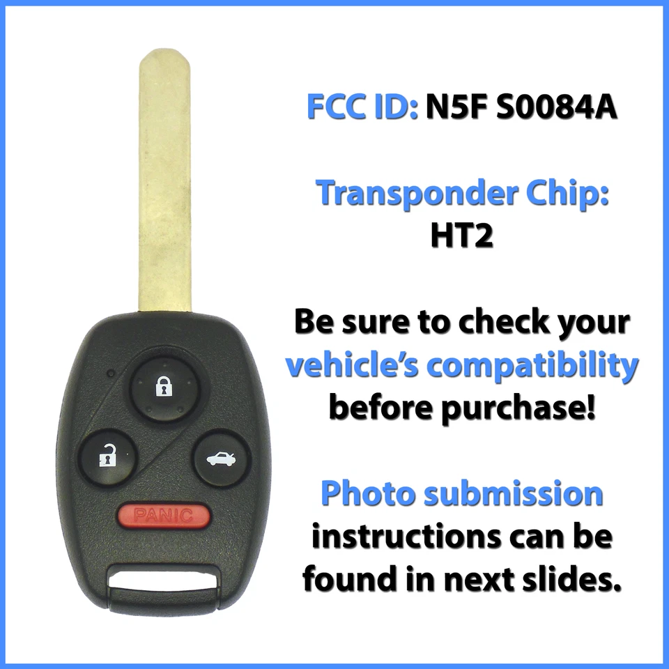 Servicio de llave cortada por foto para reemplazo Honda/Acura mando a distancia N5F S0084A Foto 2 de 4
