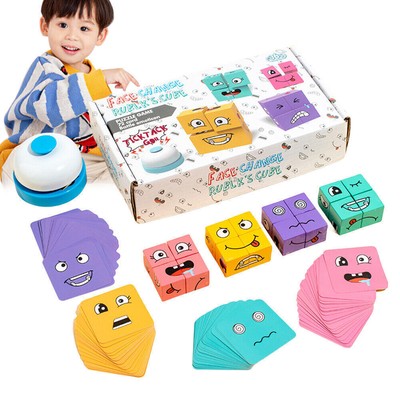 Wooden Face Changing Magic Cube Game with Bell Birthday Gift for Kids & Adults